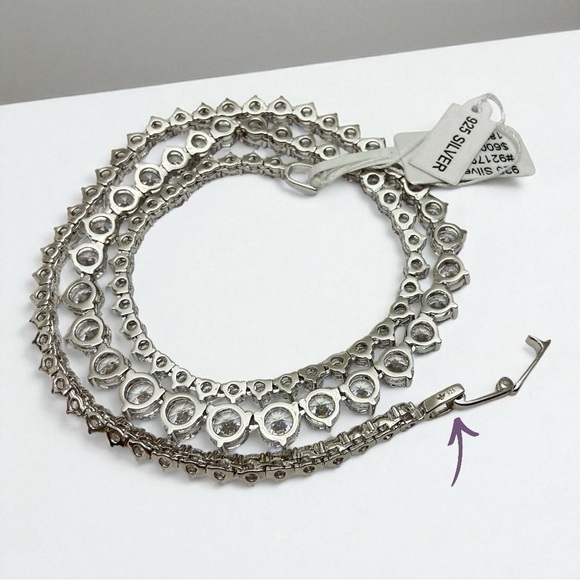 925 Tennis Necklace REAL Sterling Silver 18” Graduated Cubic Zirconia - Picture 7 of 11